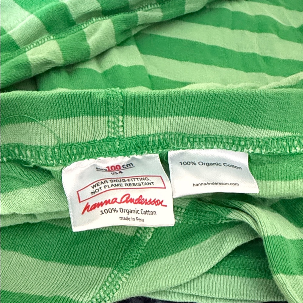 US4 Hanna Andersson Organic Cotton Pajama Set green stripes gently used